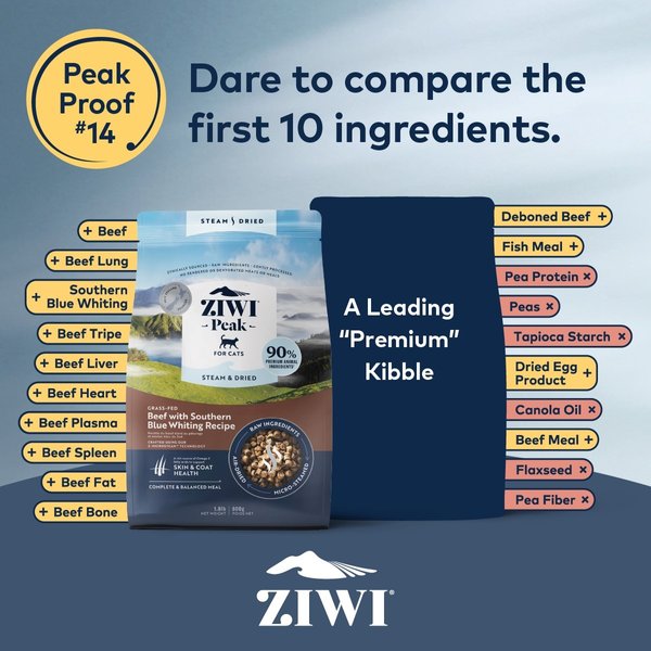 ZIWI Peak Steam & Dried Beef with Southern Blue Whiting Recipe Air-Dried Cat Food
