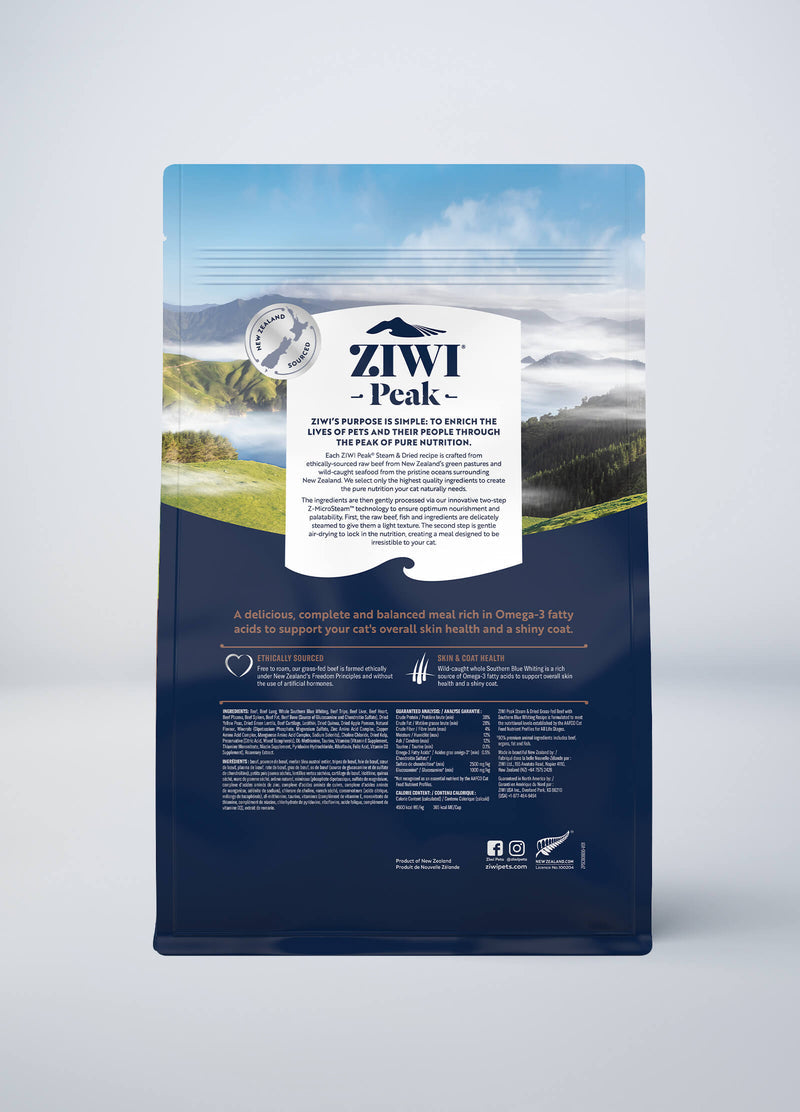 ZIWI Peak Steam & Dried Beef with Southern Blue Whiting Recipe Air-Dried Cat Food