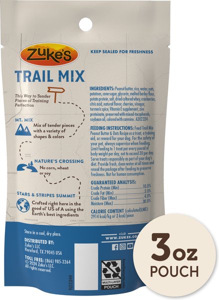 Zuke's Trail Mix Natural Peanut Butter & Oats Recipe Soft & Chewy Dog Treats