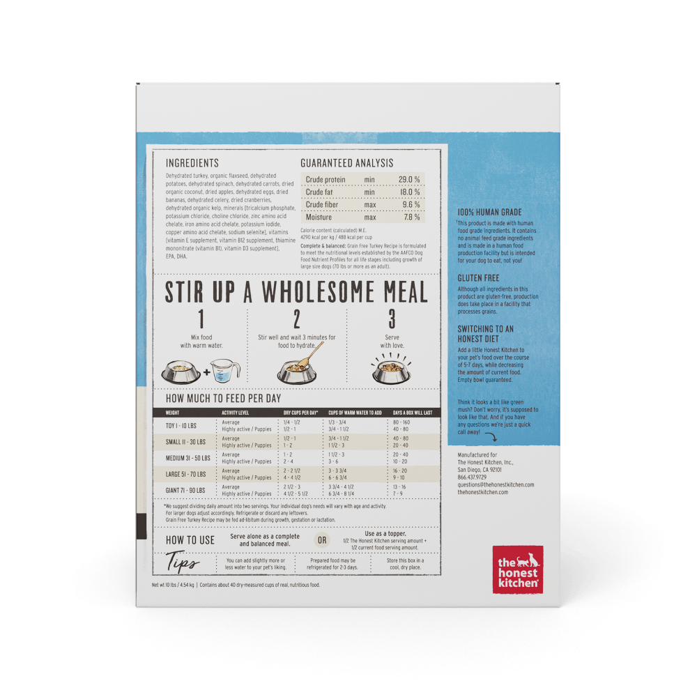 The Honest Kitchen Grain Free Turkey Recipe Dehydrated Dog Food
