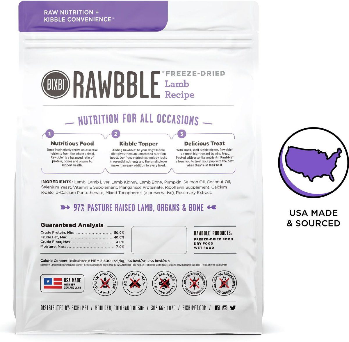 Bixbi Rawbble Freeze-Dried Lamb Recipe Dog Food
