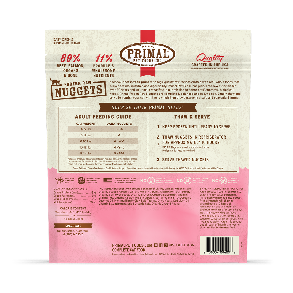 Primal Raw Frozen Beef & Salmon Formula Nuggets For Cats