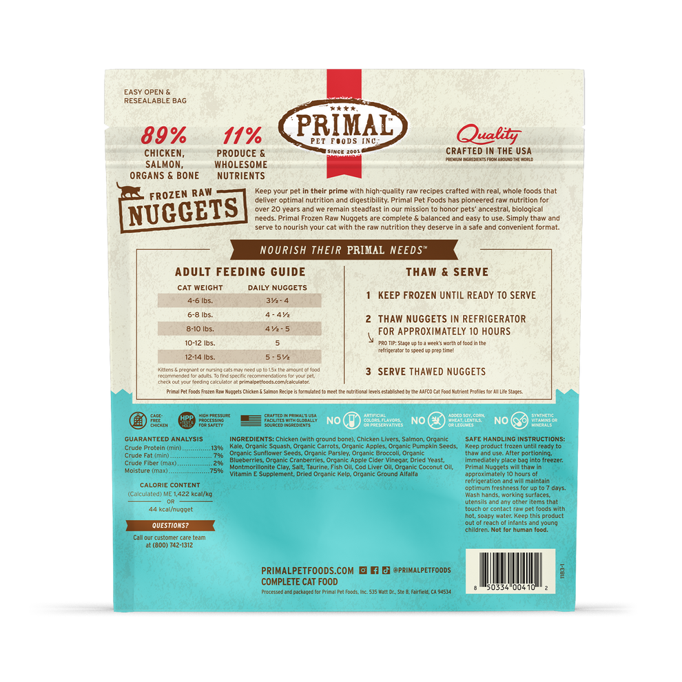 Primal Raw Frozen Nuggets Chicken & Salmon Formula For Cats