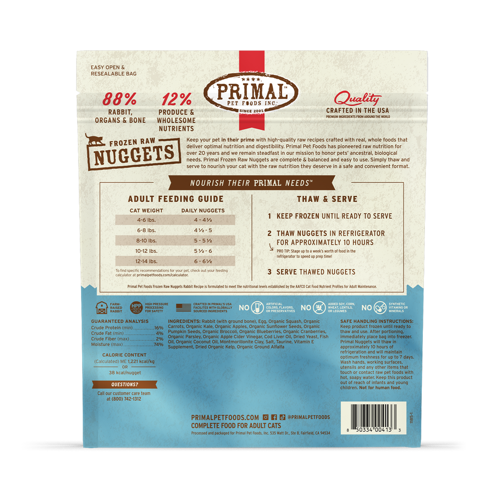 Primal Raw Frozen Rabbit Formula Nuggets For Cats