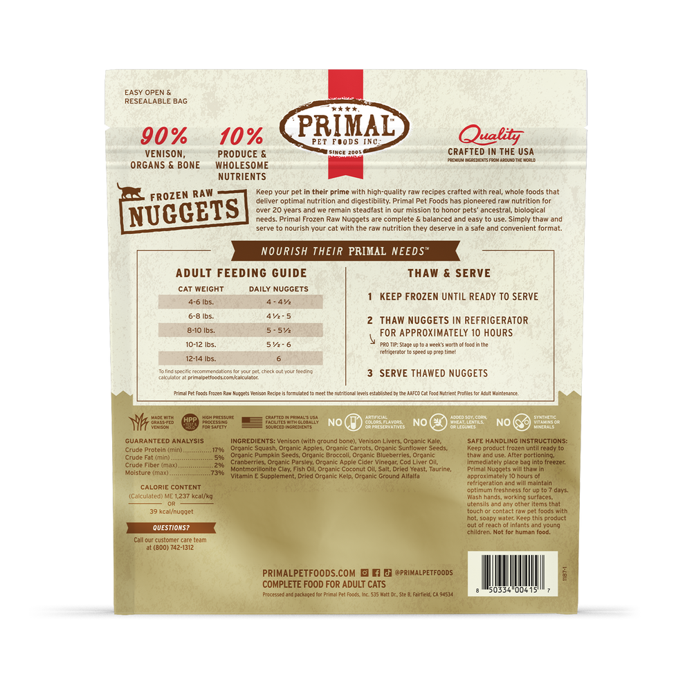Primal Raw Frozen Venison Formula Nuggets For Cats