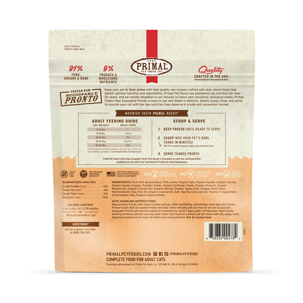 Primal Pronto Raw Frozen Pork Recipe Food For Cats