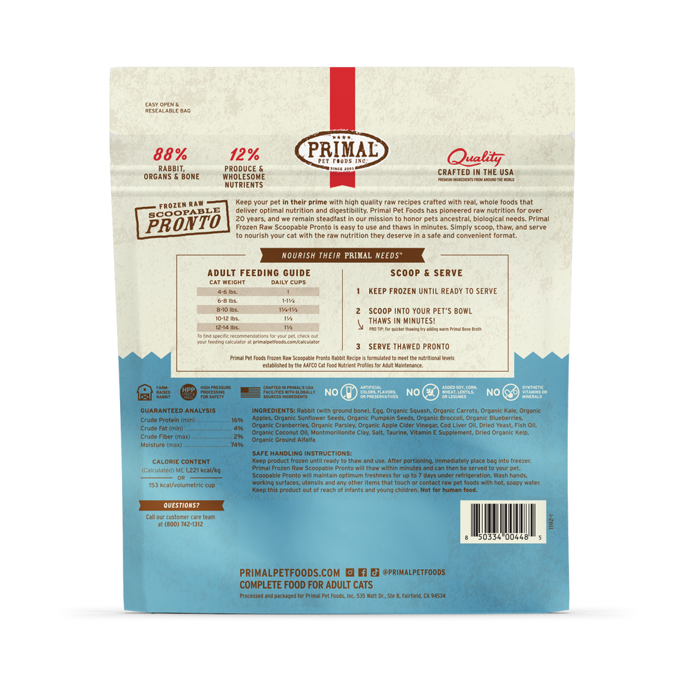 Primal Pronto Raw Frozen Rabbit Recipe Food For Cats