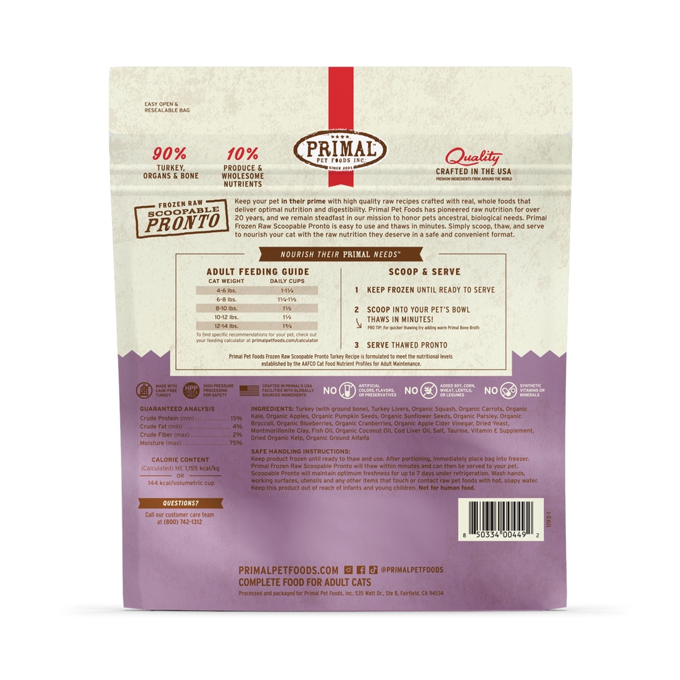 Primal Pronto Raw Frozen Turkey Recipe Food For Cats
