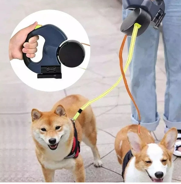 Dual Retractable Dog Leash – 360° Swivel, Reflective