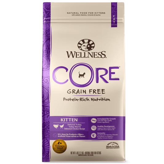 Wellness CORE Grain Free Natural Kitten Health Turkey, Turkey Meal and Chicken Recipe Dry Cat Food