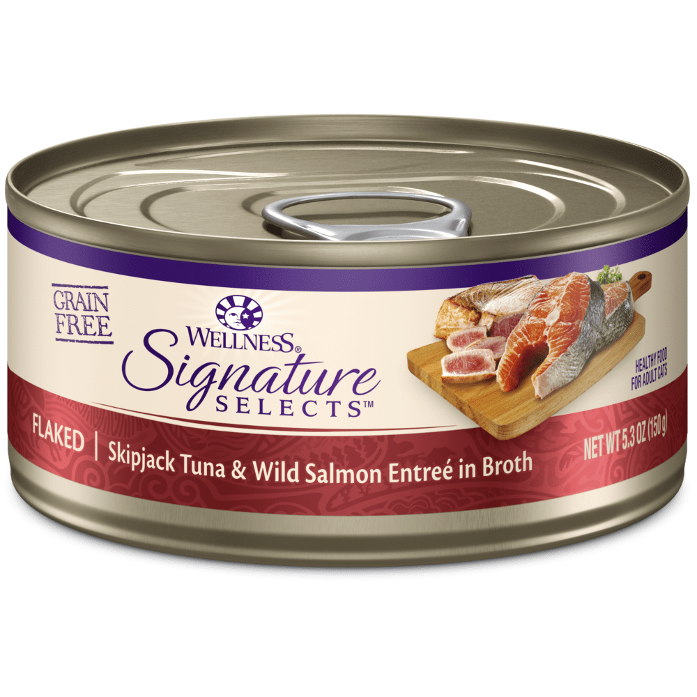Wellness Signature Selects Grain Free Natural Skipjack Tuna with Wild Salmon Entree in Broth Wet Canned Cat Food