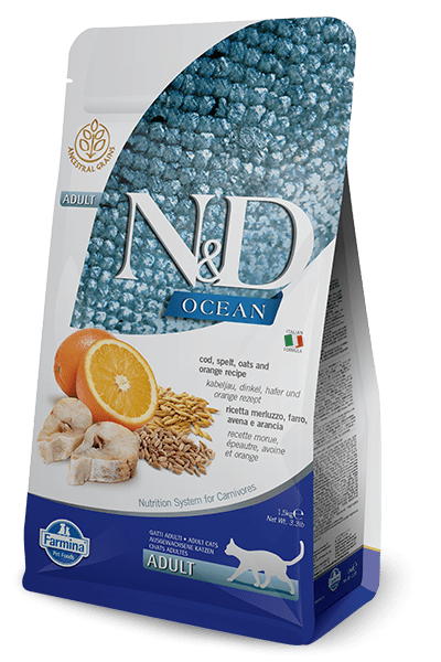 Farmina N&D Ocean Ancestral Grain Cod, Spelt, Oats & Orange Adult Dry Cat Food