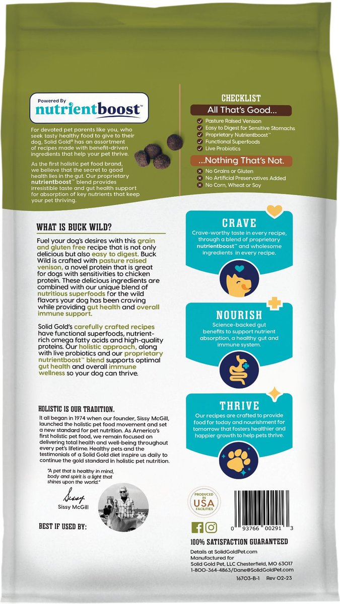 Solid Gold Nutrientboost Buck Wild Sensitive Stomach Wild Venison, Potato & Pumpkin Recipe Dry Dog Food