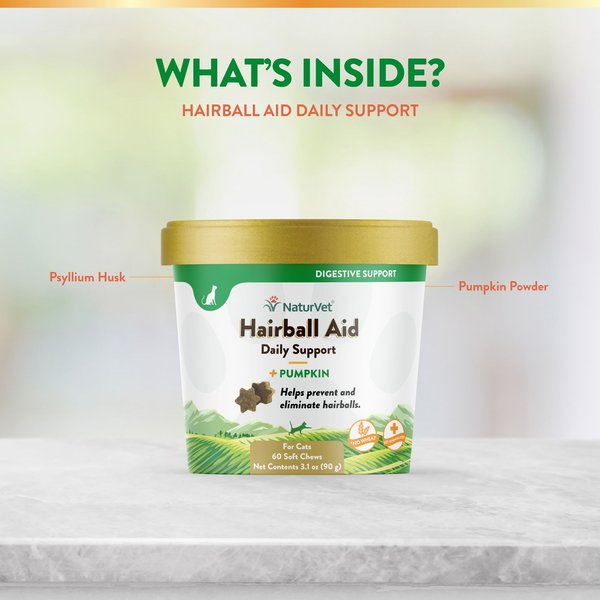 NaturVet Hairball Aid Plus Pumpkin Soft Chews for Cats