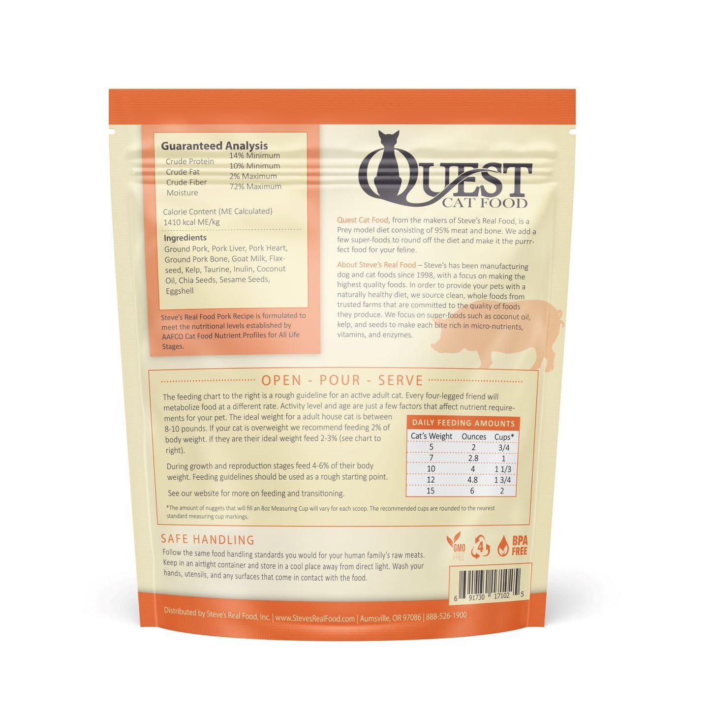 Steve's Real Food Quest Raw Frozen Pork Diet Food for Cats