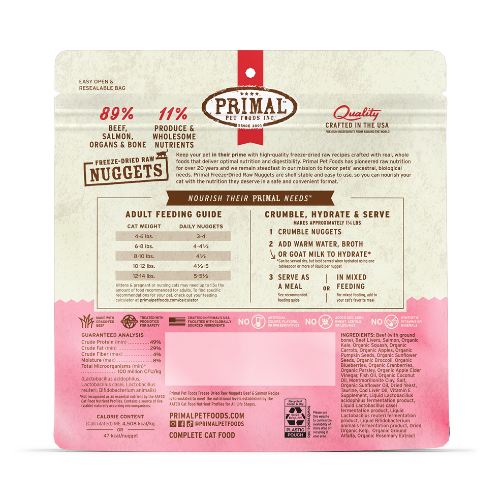 Primal Freeze Dried Nuggets Grain Free Beef & Salmon Formula Cat Food
