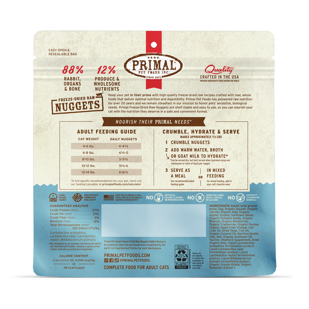 Primal Freeze Dried Nuggets Grain Free Rabbit Formula Cat Food