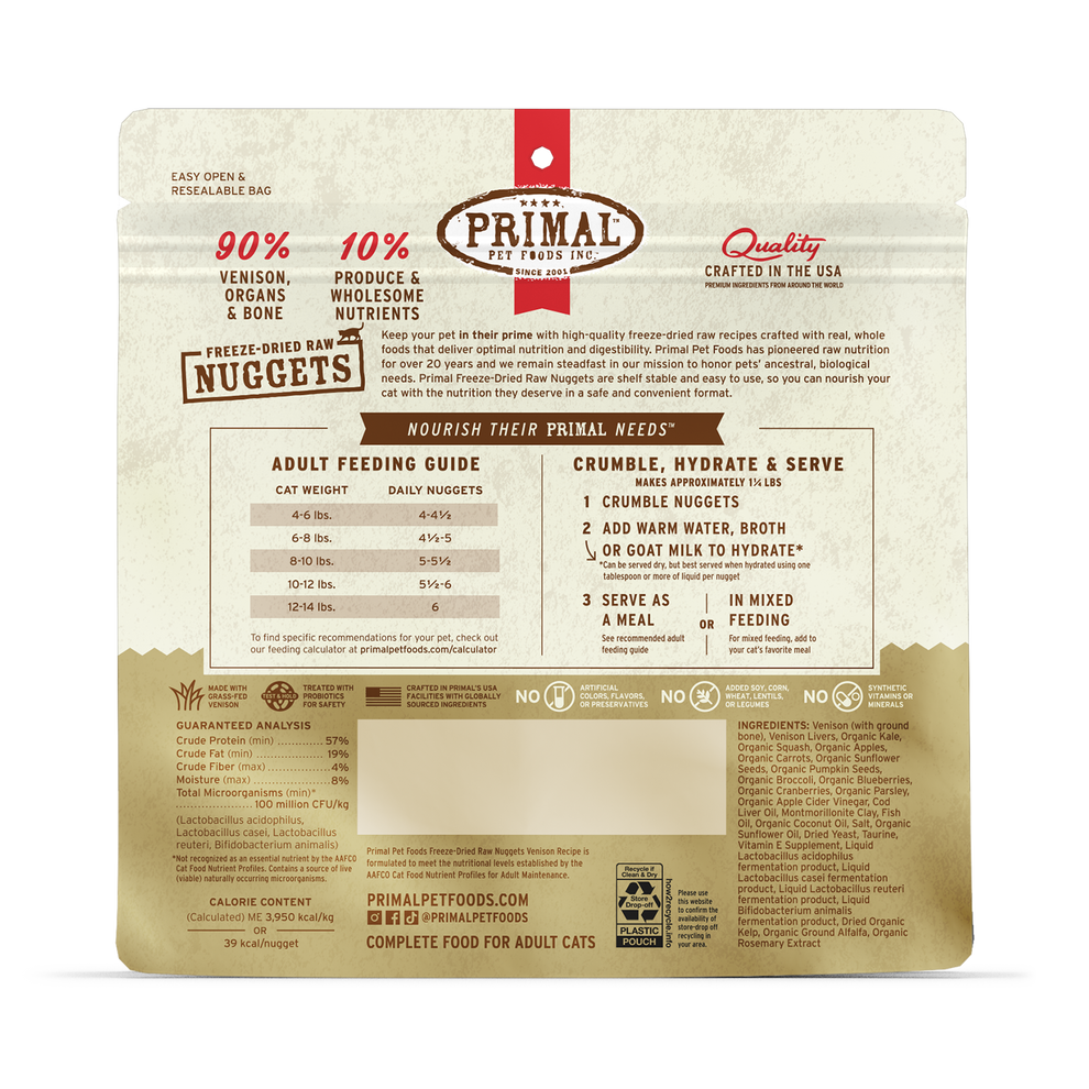 Primal Freeze Dried Nuggets Venison Formula Complete Diet for Cats