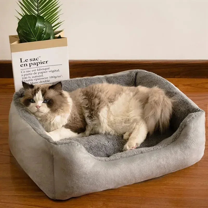 Fluffy Thickened Cat Bed Square Warm Comfortable Pets Cushion Pad with Non-slip Base Large Soft Dog Nest Winter Pet Supplies
