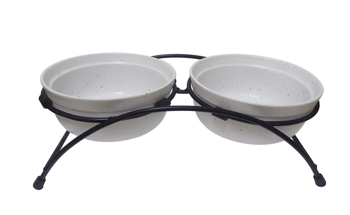 ThoozyPet Stoneware Pet Double Diner White