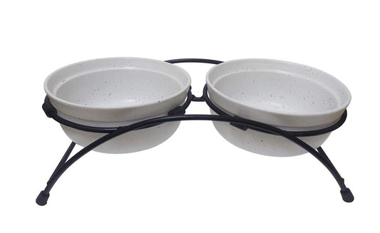 ThoozyPet Stoneware Pet Double Diner White
