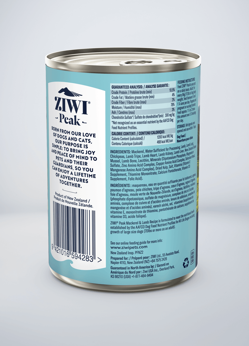 ZIWI Peak Grain Free Mackerel & Lamb Recipe Canned Dog Food