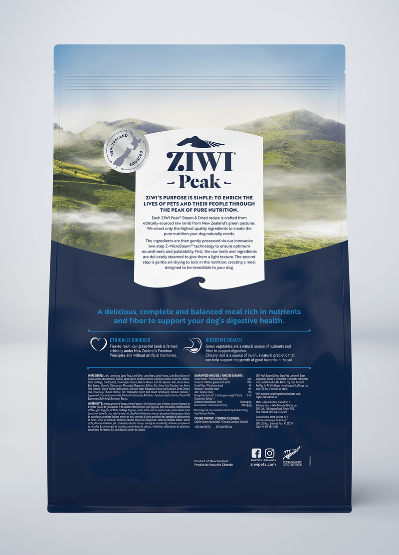 ZIWI Peak Steam & Dried Lamb with Green Vegetables Recipe Air-Dried Dog Food