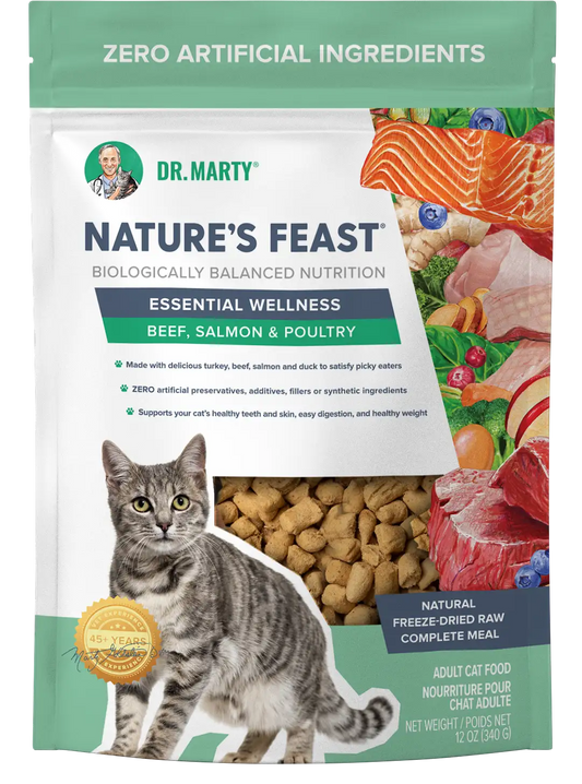 DR. MARTY Nature’s Feast Essential Wellness Poultry, Beef & Salmon Freeze Dried Raw Cat Food