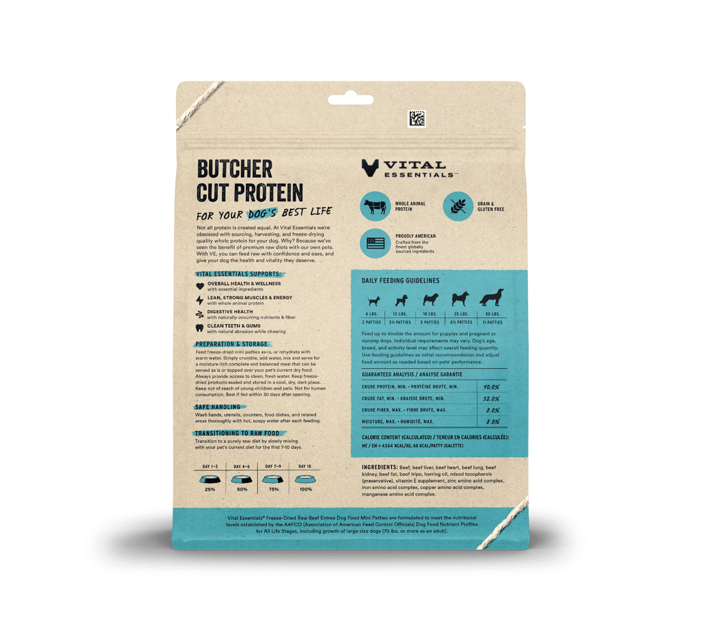 Vital Essentials Beef Entree Mini Patties Freeze-Dried Raw Dog Food