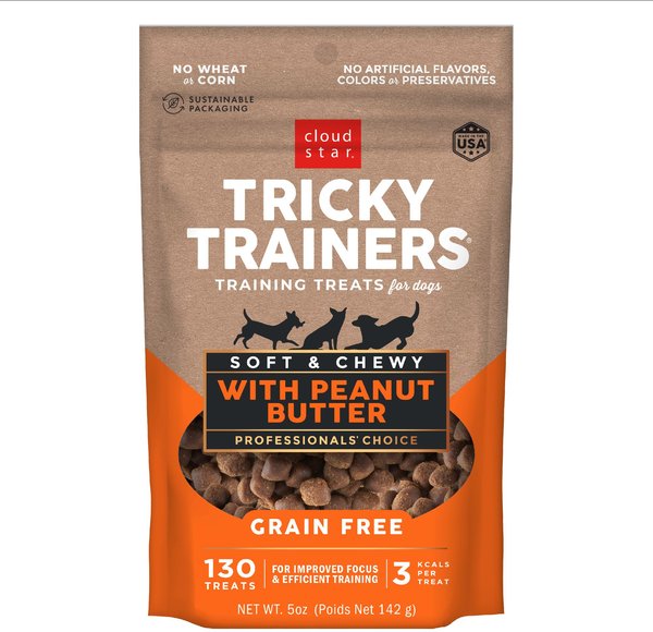 Cloud Star Tricky Trainers Grain Free Soft & Chewy with Peanut Butter Dog Treats