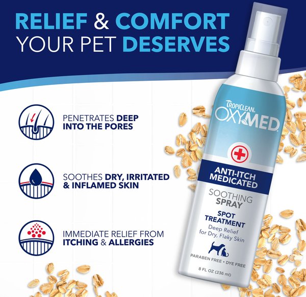 TropiClean OxyMed Medicated Itch Relief Soothing Spray for Dogs
