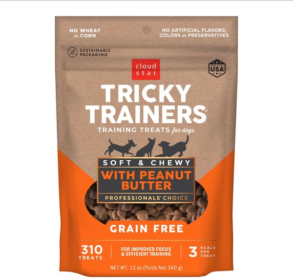 Cloud Star Tricky Trainers Grain Free Soft & Chewy with Peanut Butter Dog Treats
